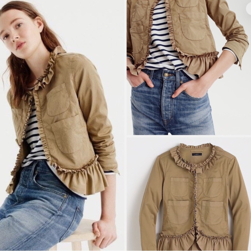 J. Crew Ruffled Khaki Blazer